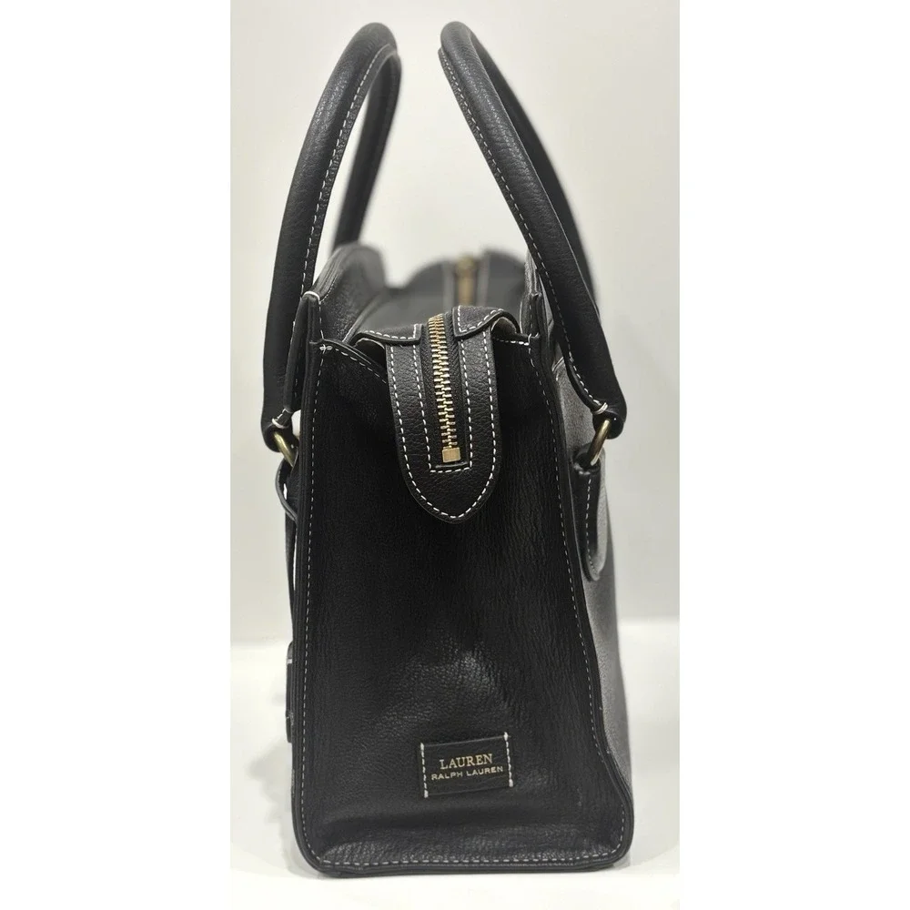 Lauren Ralph Lauren Black Pebbled Satchel Handbag Turn Lock Top Handle Bag
